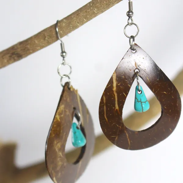 BÔNG TAI DỪA GIỌT NƯỚC PHỐI ĐÁ TURQUOISE 