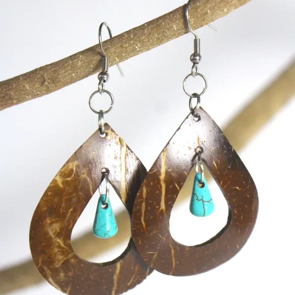 BÔNG TAI DỪA GIỌT NƯỚC PHỐI ĐÁ TURQUOISE 