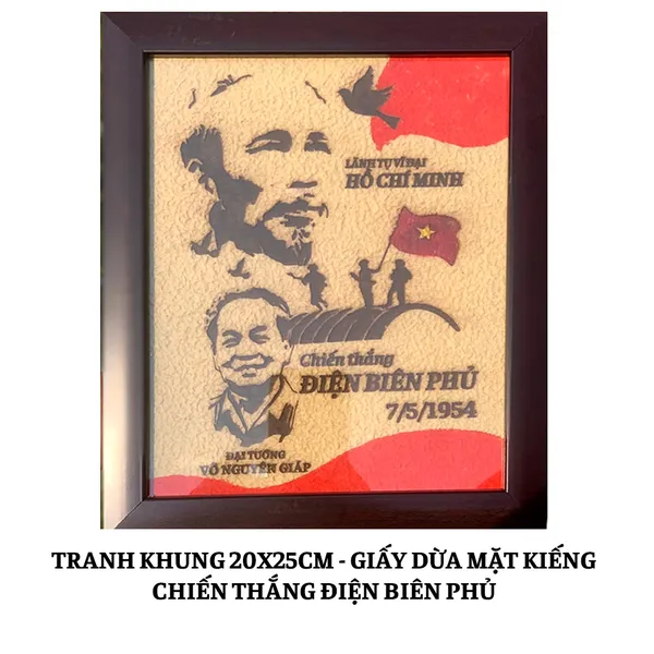 TRANH DỪA MẶT KIẾNG KHUNG 20X25CM - CHIẾN THẮNG ĐIỆN BIÊN PHỦ