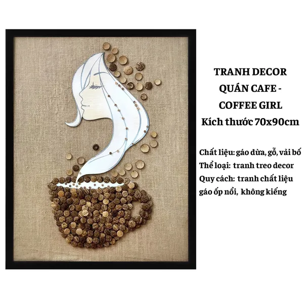 TRANH DỪA DECOR 70X90CM - CÔ GÁI COFFEE