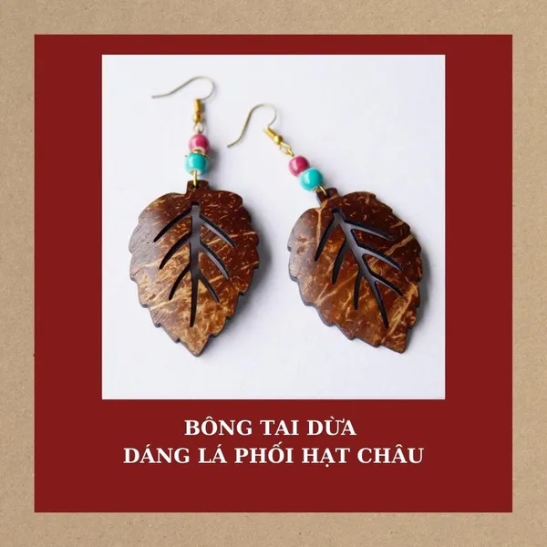 BÔNG TAI DỪA DÁNG LÁ PHỐI HẠT CHÂU