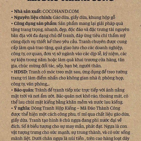TRANH HỘP KIẾNG 35x50cm  - MÃ ĐÁO THÀNH CÔNG