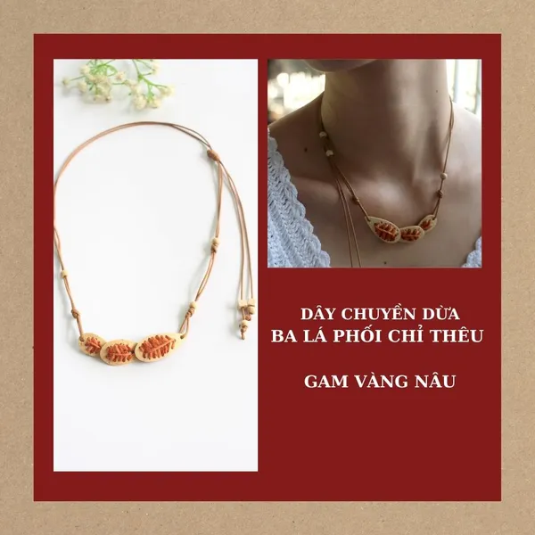 DÂY CHUYỀN DỪA BA LÁ PHỐI CHỈ THÊU, 4 màu tùy chọn