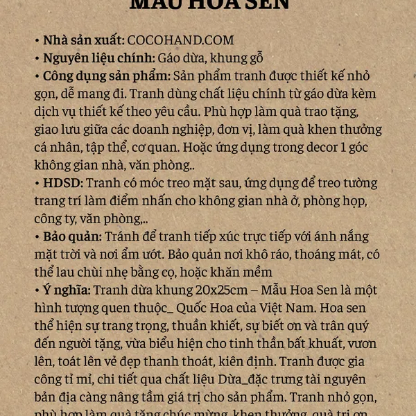 TRANH DỪA KHUNG 20X25CM - HOA SEN, KHẮC NỘI DUNG THEO YÊU CẦU