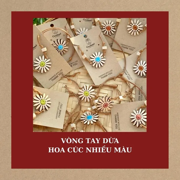 VÒNG TAY DỪA HOA CÚC PHỐI CHỈ THÊU, 4 màu tùy chọn