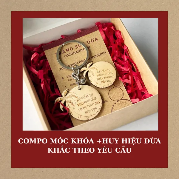 COMPO HUY HIỆU + MÓC KHÓA  DỪA THEO YÊU CẦU
