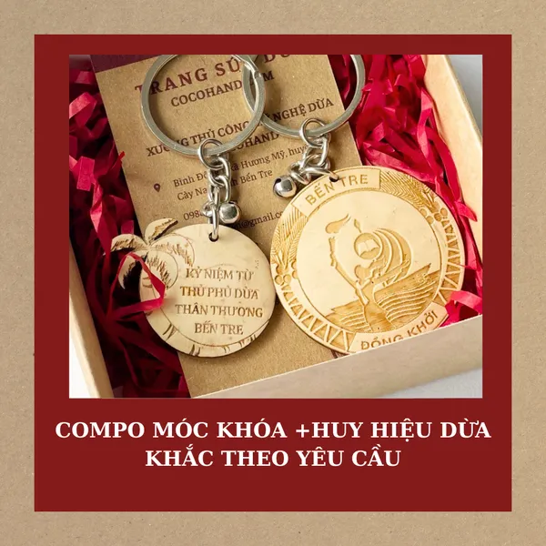 COMPO HUY HIỆU + MÓC KHÓA  DỪA THEO YÊU CẦU