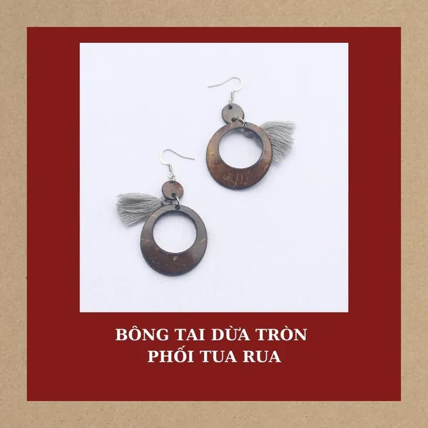 BÔNG TAI DỪA TRÒN PHỐI TUA RUA