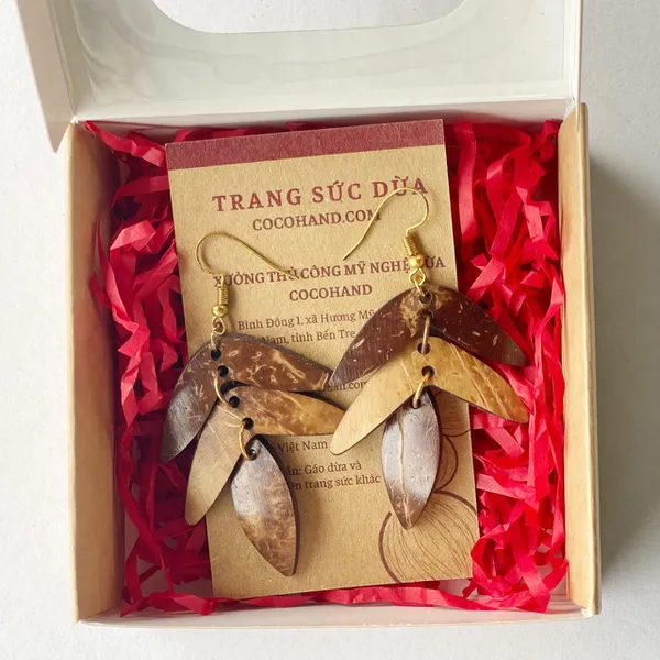 BÔNG TAI DỪA DÁNG LÁ XẾP TẦNG