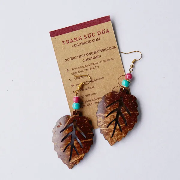 BÔNG TAI DỪA DÁNG LÁ PHỐI HẠT CHÂU