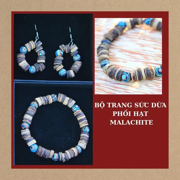 BỘ TRANG SỨC DỪA PHỐI HẠT MALACHITE ( 2 MÓN )