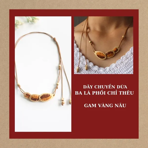 DÂY CHUYỀN DỪA BA LÁ PHỐI CHỈ THÊU, 4 màu tùy chọn