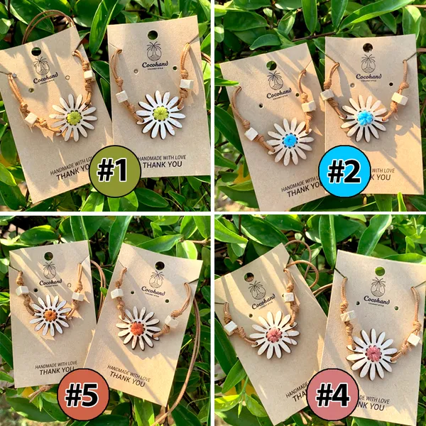 VÒNG TAY DỪA HOA CÚC PHỐI CHỈ THÊU, 4 màu tùy chọn