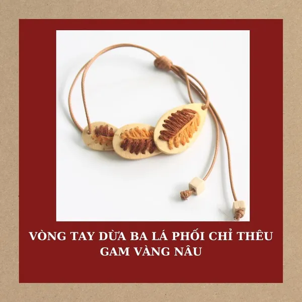 VÒNG TAY BA LÁ PHỐI CHỈ THÊU, 4 màu tùy chọn