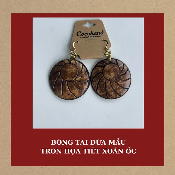 BÔNG TAI DỪA MẪU TRÒN HỌA TIẾT XOẮN ỐC
