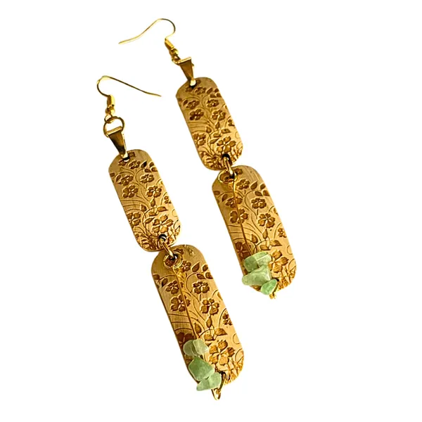 Bông Tai Dừa Trắng Khắc Hoa Phối Đá Xanh