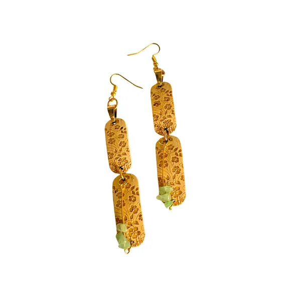 Bông Tai Dừa Trắng Khắc Hoa Phối Đá Xanh