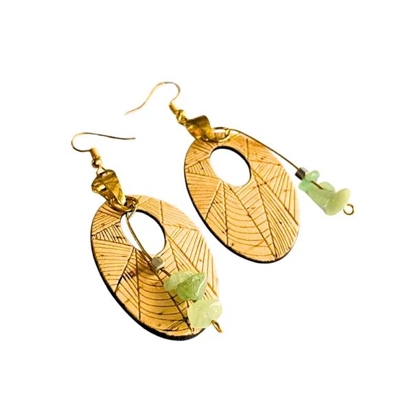 BÔNG TAI DỪA OVAL PHỐI ĐÁ XANH MINI