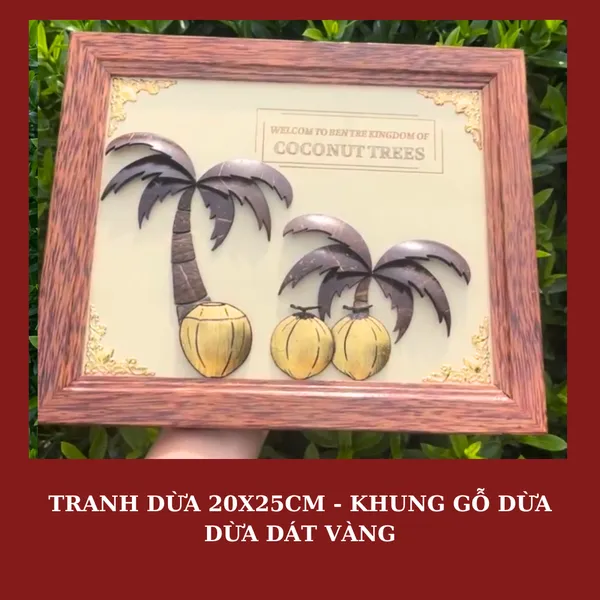 TRANH KHUNG GỖ DỪA 20X25CM - DỪA DÁT VÀNG, KHẮC NỘI DUNG THEO YÊU CẦU