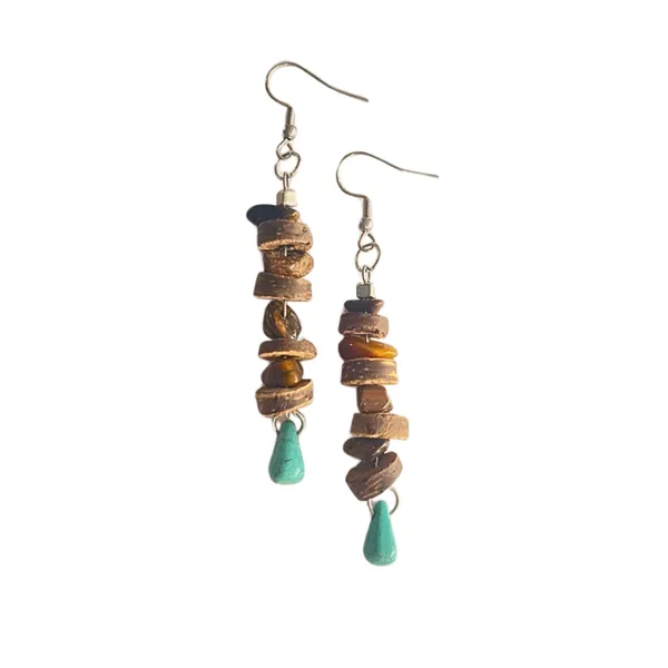 BÔNG TAI CHUỖI DỪA PHỐI TURQUOISE VÀ ĐÁ MẮT HỔ