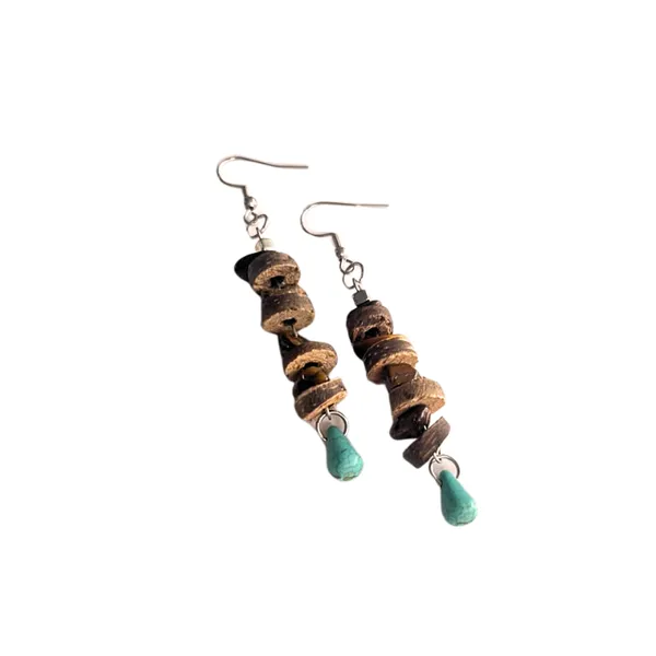 BÔNG TAI CHUỖI DỪA PHỐI TURQUOISE VÀ ĐÁ MẮT HỔ