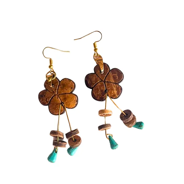 BÔNG TAI DỪA MẪU HOA DÁNG THẢ PHỔI HẠT ĐÁ TURQUROISE