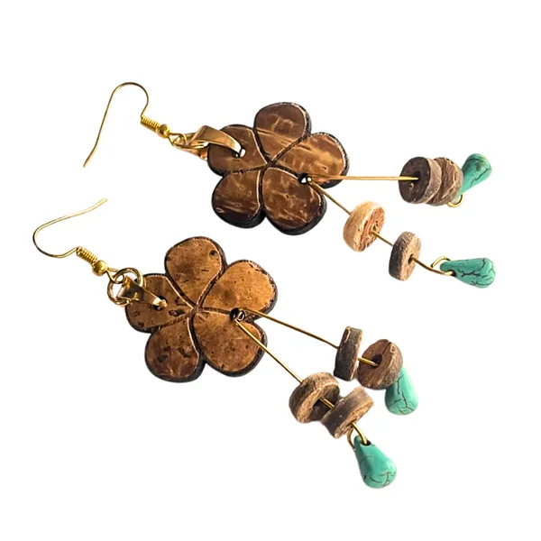 BÔNG TAI DỪA MẪU HOA DÁNG THẢ PHỔI HẠT ĐÁ TURQUROISE