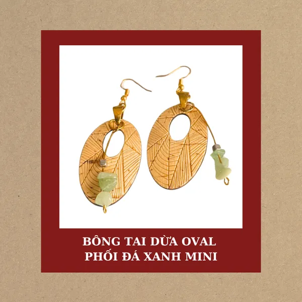 BÔNG TAI DỪA OVAL PHỐI ĐÁ XANH MINI