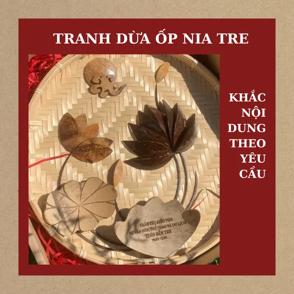 TRANH DỪA ỐP NIA TRE DECOR, KHẮC CHỮ 0đ + TẶNG CHÂN ĐẾ / MẪU 3
