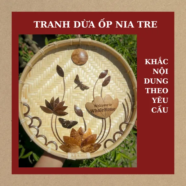 TRANH DỪA ỐP NIA TRE DECOR, KHẮC CHỮ 0đ + TẶNG CHÂN ĐẾ / MẪU 3