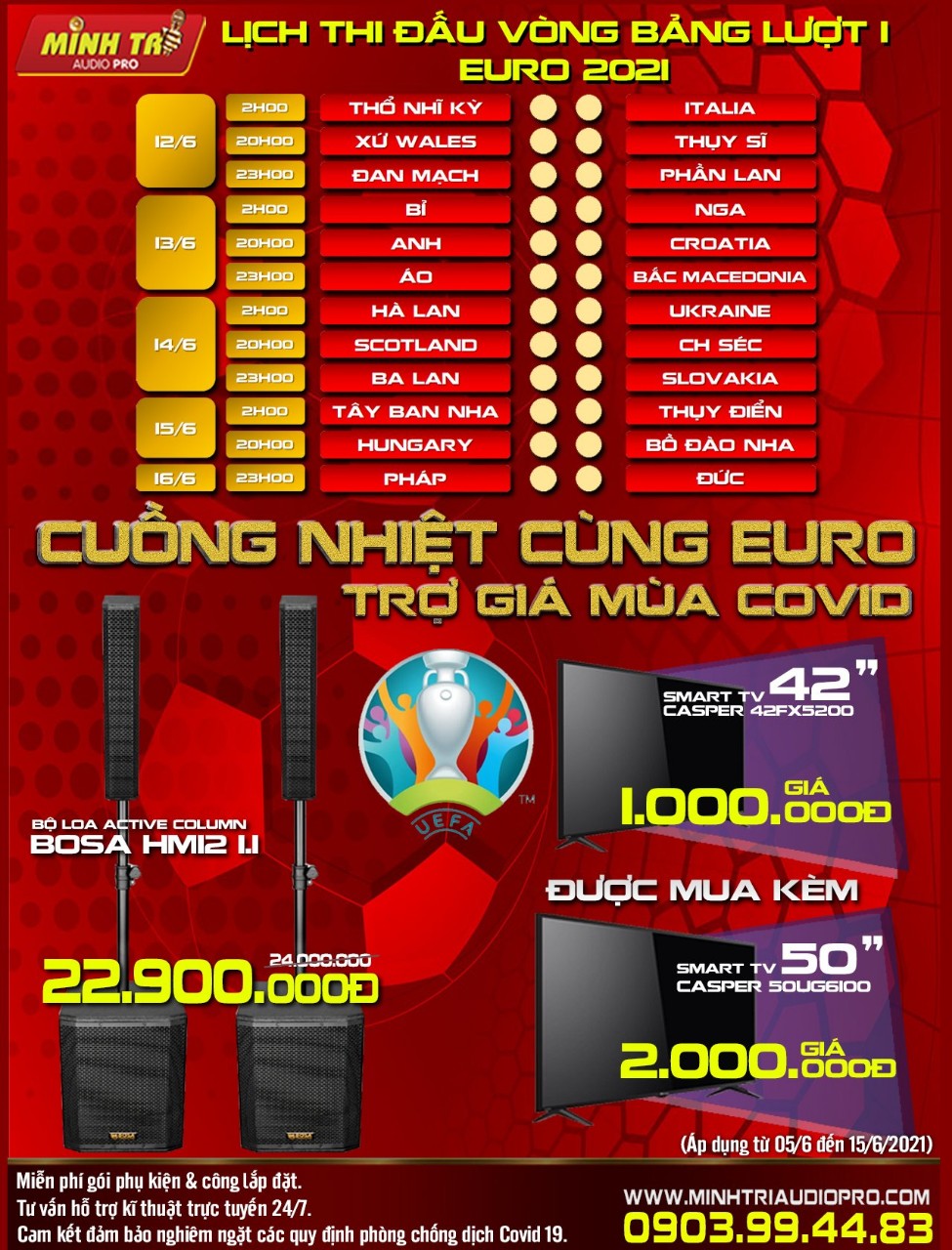 LỊCH THI ĐẤU  VÒNG BẢNG  EURO 2021 - MINH TRÍ AUDIO
