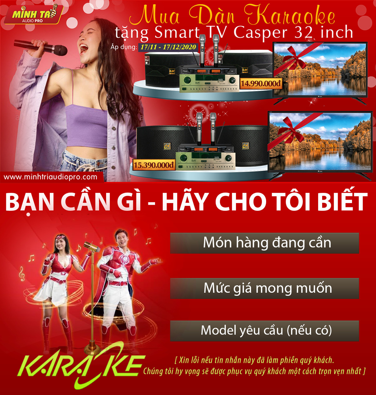 MUA DÀN KARAOKE TẶNG SMART TIVI CASPER