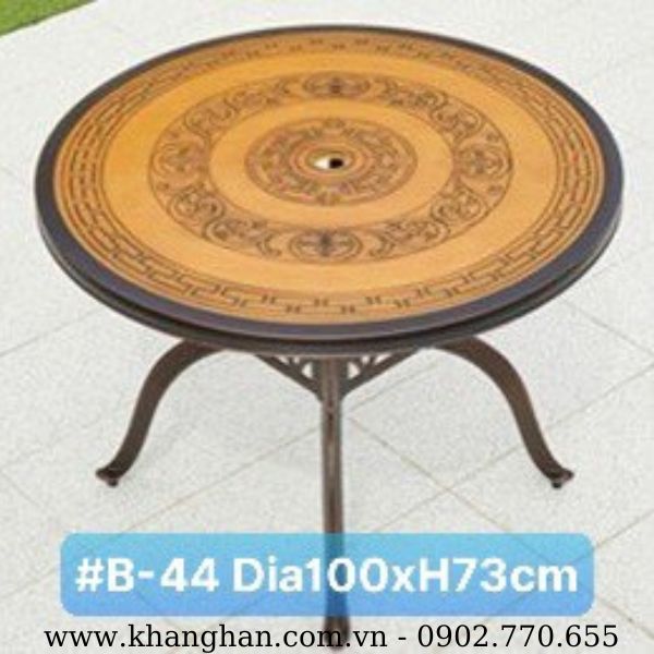 Mẫu bàn tròn mặt gốm liền khối nhôm đúc sơn tĩnh điện phong cách Bistro tân cổ điển KH23-B44 Mẫu bàn tròn mặt gốm liền khối nhôm đúc sơn tĩnh điện phong cách Bistro tân cổ điển KH23-B44