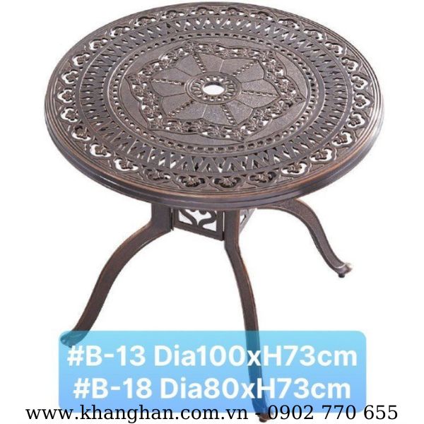 Bàn sân vườn mẫu tròn nhôm đúc Bàn sân vườn mẫu tròn nhôm đúc