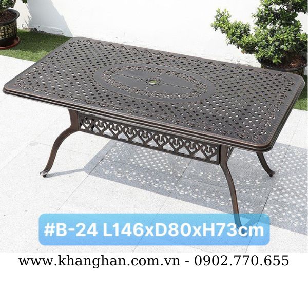 Bàn ngoài trời nhôm đúc kích thước lớn hình chữ nhật KH23-B24 Bàn ngoài trời nhôm đúc kích thước lớn hình chữ nhật KH23-B24