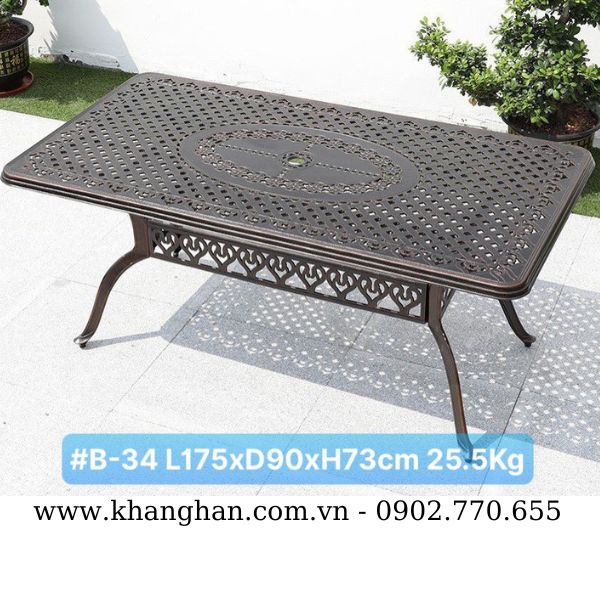 Bàn ngoài trời nhôm đúc kích thước lớn hình chữ nhật KH23-B34 Bàn ngoài trời nhôm đúc kích thước lớn hình chữ nhật KH23-B34