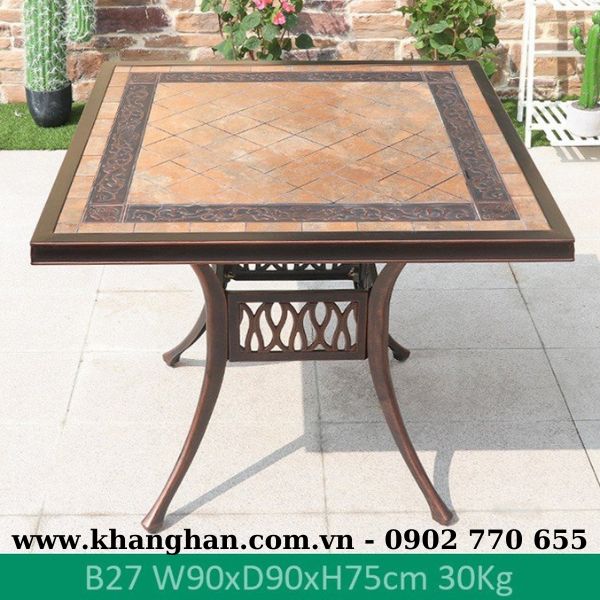 Mẫu bàn vuông mặt gốm nhôm đúc sơn tĩnh điện phong cách tân cổ điển KH23-B27 Mẫu bàn vuông mặt gốm nhôm đúc sơn tĩnh điện phong cách tân cổ điển KH23-B27