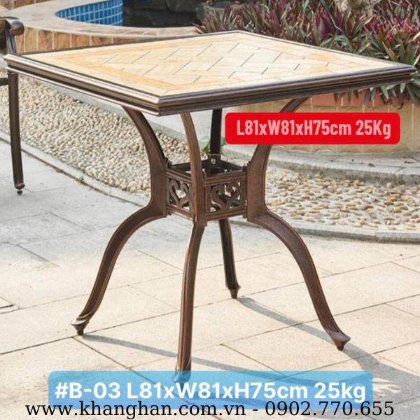 Mẫu bàn vuông nhôm đúc  KH23-B03 sơn tĩnh điện kiểu tân cổ điển Mẫu bàn vuông nhôm đúc  KH23-B03 sơn tĩnh điện kiểu tân cổ điển