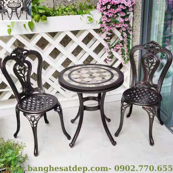 Bàn tròn mặt gốm nhôm đúc KH23-B21.2g08 sơn tĩnh điện phong cách Bistro tân cổ điển, Bàn tròn mặt gốm nhôm đúc KH23-B21.2g08 sơn tĩnh điện phong cách Bistro tân cổ điển,