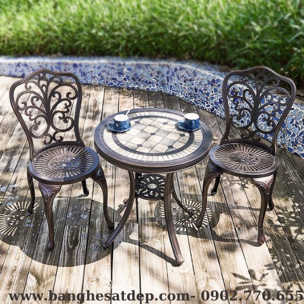 Bàn tròn mặt gốm nhôm đúc KH23-B21.2g14 sơn tĩnh điện phong cách Bistro tân cổ điển, Bàn tròn mặt gốm nhôm đúc KH23-B21.2g14 sơn tĩnh điện phong cách Bistro tân cổ điển,