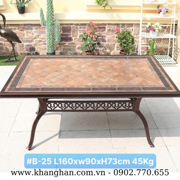 Bàn chữ nhật mặt gốm nhôm đúc KH23-B25 Bàn chữ nhật mặt gốm nhôm đúc KH23-B25