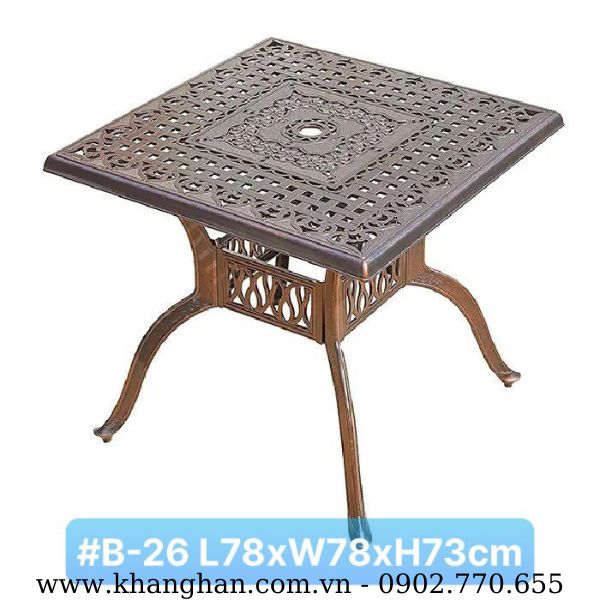 Bàn vuông nhôm đúc sơn tĩnh điện phong cách tân cổ điển KH23-B26 Bàn vuông nhôm đúc sơn tĩnh điện phong cách tân cổ điển KH23-B26