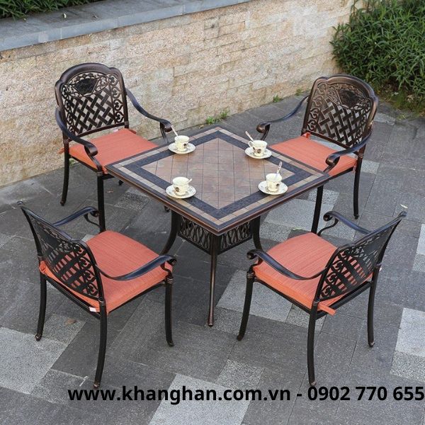 Bộ 4 ghế sân vườn nhôm đúc KH23-B27.4G01 sơn tĩnh điện kiểu tân cổ điển Bộ 4 ghế sân vườn nhôm đúc KH23-B27.4G01 sơn tĩnh điện kiểu tân cổ điển