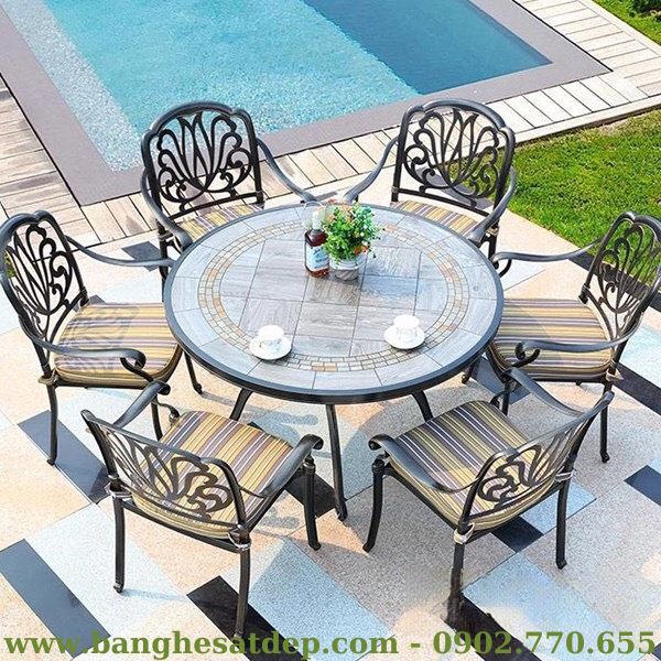 Mẫu bàn tròn mặt gốm nhôm đúc sơn tĩnh điện phong cách Bistro tân cổ điển KH23-B28.6g13 Mẫu bàn tròn mặt gốm nhôm đúc sơn tĩnh điện phong cách Bistro tân cổ điển KH23-B28