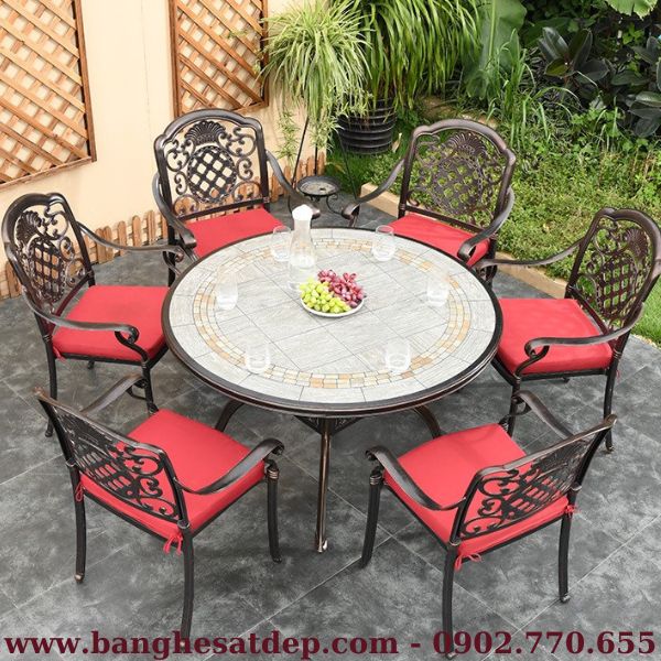 Mẫu bàn tròn mặt gốm nhôm đúc sơn tĩnh điện phong cách Bistro tân cổ điển KH23-B28.6G11 Mẫu bàn tròn mặt gốm nhôm đúc sơn tĩnh điện phong cách Bistro tân cổ điển KH23-B28.6G11