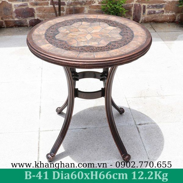 Mẫu bàn tròn mặt gốm nhôm đúc sơn tĩnh điện phong cách Bistro tân cổ điển KJ23-B41 Mẫu bàn tròn mặt gốm nhôm đúc sơn tĩnh điện phong cách Bistro tân cổ điển KJ23-B41