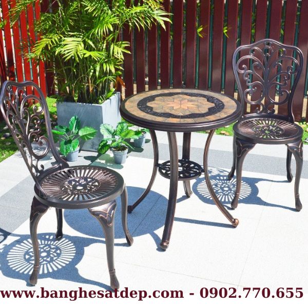 Mẫu bàn tròn mặt gốm nhôm đúc sơn tĩnh điện phong cách Bistro tân cổ điển KJ23-B41.2G14 Mẫu bàn tròn mặt gốm nhôm đúc sơn tĩnh điện phong cách Bistro tân cổ điển KJ23-B41.2G14