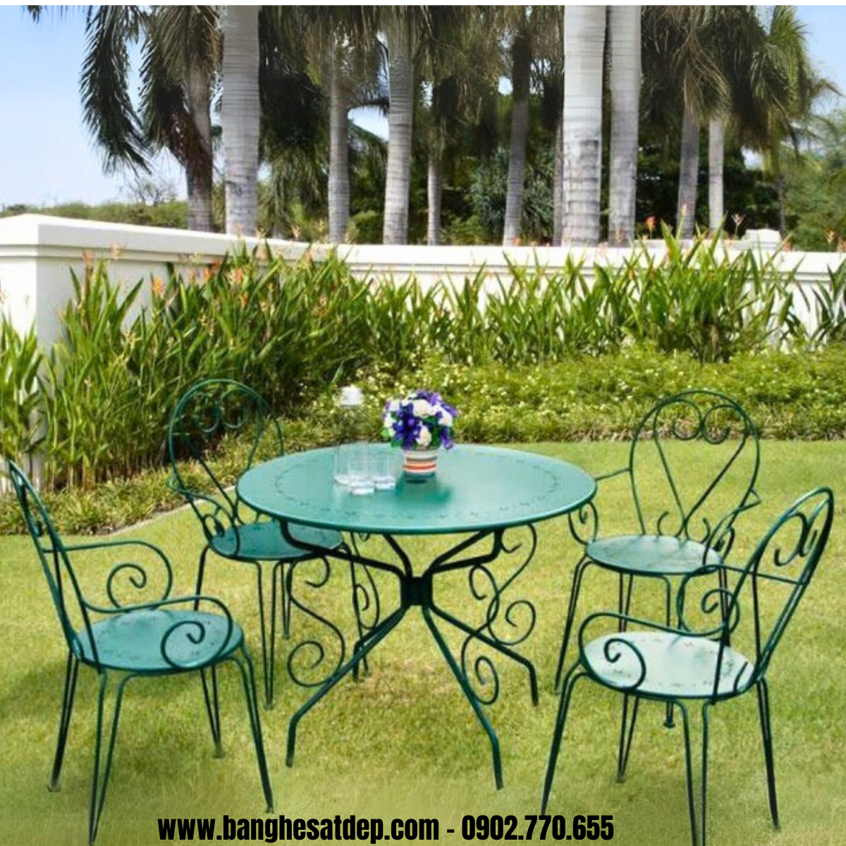 Bàn ghế sắt mỹ thuật ngoài trời KH25-BG01 Bàn ghế sắt mỹ thuật ngoài trời KH25-BG01