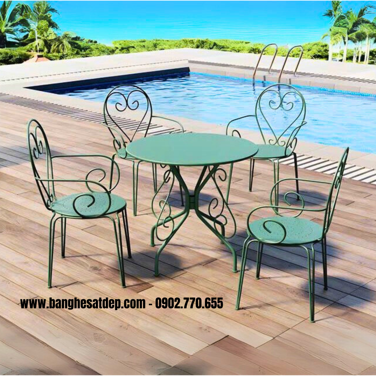 Bàn ghế sắt mỹ thuật ngoài trời KH25-BG01 Bàn ghế sắt mỹ thuật ngoài trời KH25-BG01