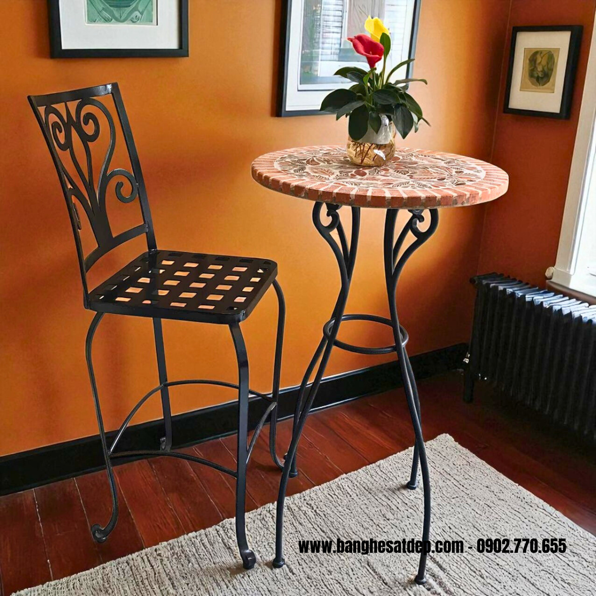 Bàn ghế bar bằng sắt rèn cho quán café Bàn ghế bar bằng sắt rèn cho quán café